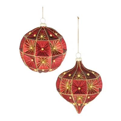 Melrose International Beaded Glass Ornament (set Of 6) - Red, Gold