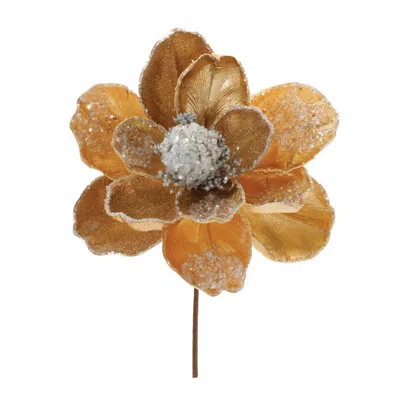 Melrose International Beaded Gold Magnolia Flower Stem (set Of 2) - Gold