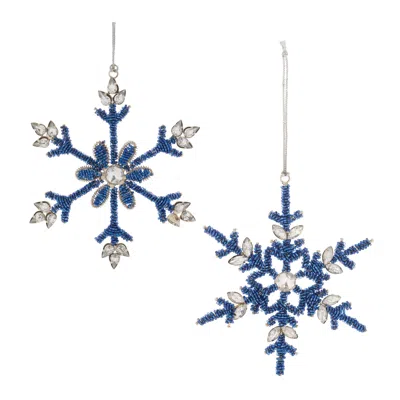 Melrose International Beaded Metal Snowflake Ornament (set Of 12) - Blue, Gray