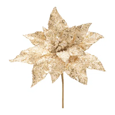 Melrose International Beaded Poinsettia Flower Stem (set Of 6) - Gold
