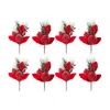 Melrose International Beaded Pomegranate And Pear Pine Pick (set Of 8) - Red, Green