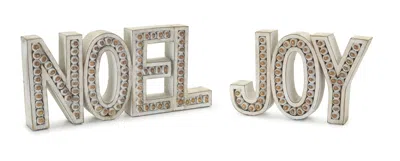 Melrose International Beaded Wood Design Noel And Joy Sentiment (set Of 2) - Brown, White