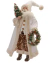 Melrose International Beige Santa With Wreath & Tree In White