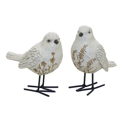Melrose International Bird Figurine With Carved Floral Design (set Of 2) - White, Brown, Black