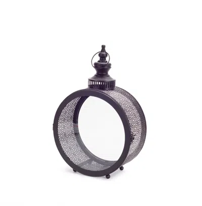 Melrose International Black Ornate Metal Circle Lantern 17.5"d - Black, Brown