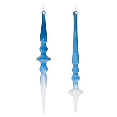 Melrose International Blue Ombre Glass Finial Drop Ornament (set Of 12) In Blue;white