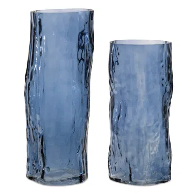 Melrose International Blue Wavy Glass Vase (set Of 2) - Blue