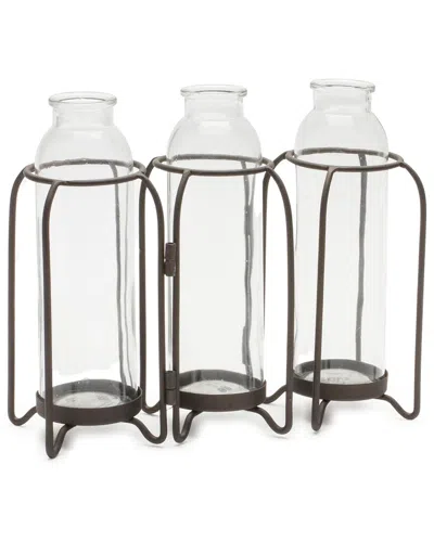 Melrose International Bottle Vases In Iron Holder In Black