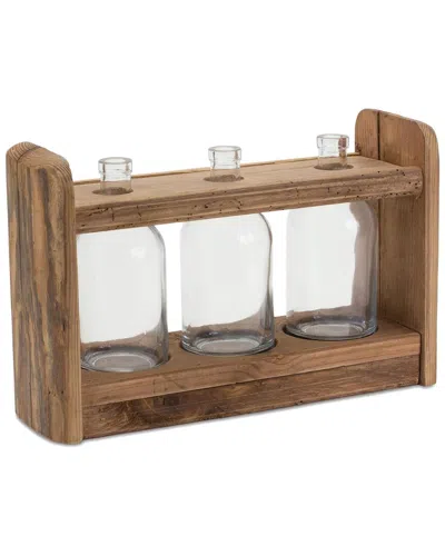 Melrose International Bottle Vases In Wood Stand In Brown