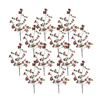 Melrose International Boxwood Berry Twig Spray (set Of 12) - Red, Brown