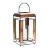 Melrose International Brozne Metal Candle Holder With Amber Glass Panes And Hurricane 13.5"h - Bronze