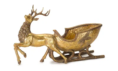 Melrose International Bronze Metal Deer With Sleigh Display 19"l - Copper, Gold