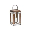 Melrose International Brozne Metal Candle Holder With Amber Glass Panes And Hurricane 13.5"h - Bronze