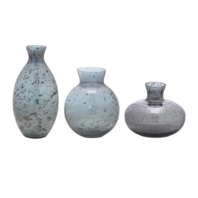 Melrose International Bubbled Glass Bud Vase (set Of 3) - Gray, Blue