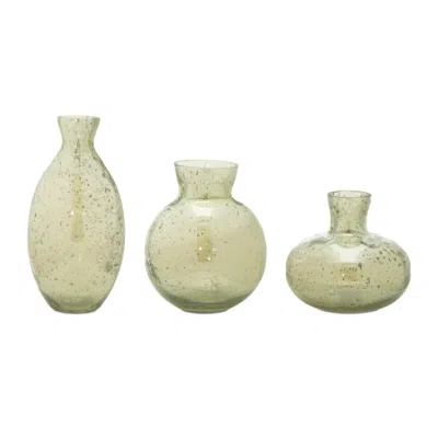 Melrose International Bubbled Glass Bud Vase (set Of 3) - Green, Gray