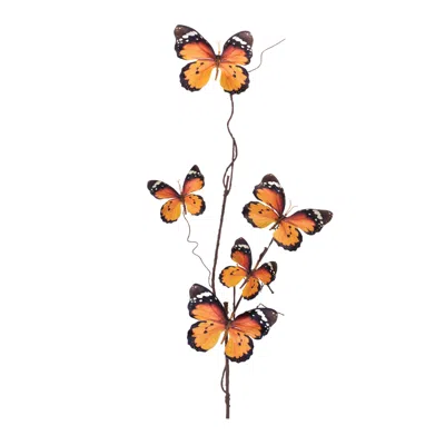 Melrose International Butterfly Twig Spray (set Of 6) - Orange, Black