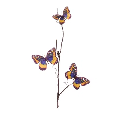 Melrose International Butterfly Twig Spray (set Of 6) - Orange, Blue