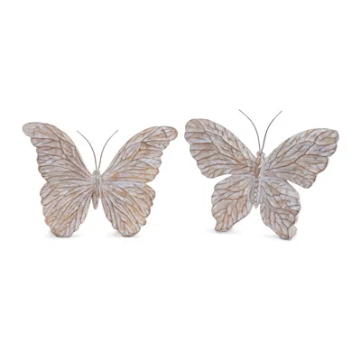 Melrose International Carved Butterfly Shelf Sitter (set Of 4) - Beige