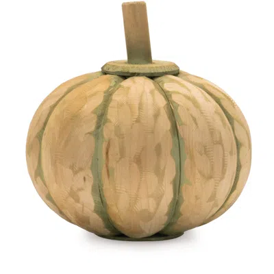 Melrose International Carved Fir Wood Pumpkin Decor (set Of 2) - Beige, Green