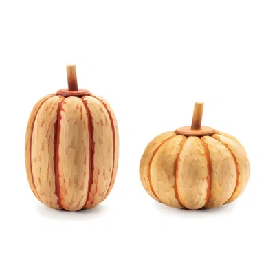 Melrose International Carved Fir Wood Pumpkin Decor (set Of 2) - Orange
