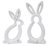 Melrose International Carved Stone Bunny Outline Decor (set Of 2) - White, Grey In White