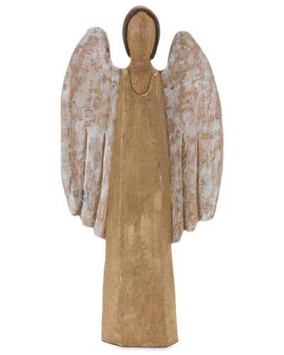 Melrose International Carved Wood Angel Statue In Brown