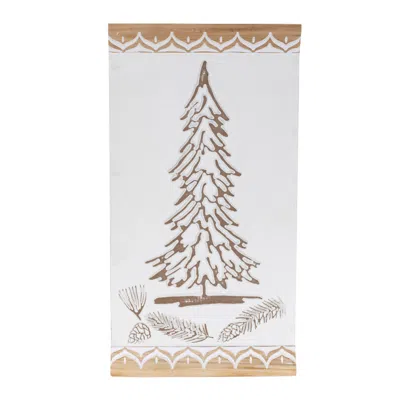 Melrose International Carved Wood Pine Tree Wall Art 19"h - White, Brown