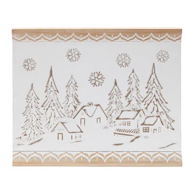 Melrose International Carved Wood Winter Village Wall Art 19"l - White, Beige