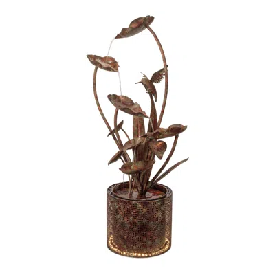 Melrose International Cascading Iron Hummingbird And Leaf Fountain 42"h - Brown