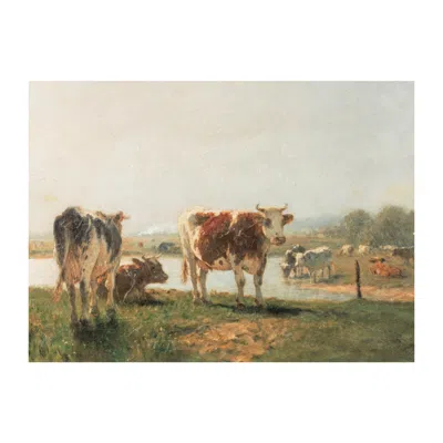 Melrose International Cattle Landscape Print Wall Art 15.75"l - Brown, Green