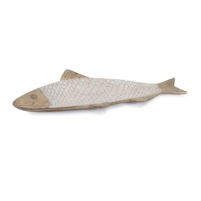 Melrose International Ceramic Etched Fish Tray 22.5"l - Brown, White