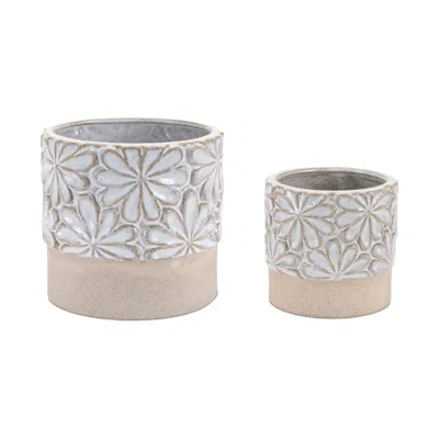 Melrose International Ceramic Floral Planter (set Of 2) - Grey, Beige