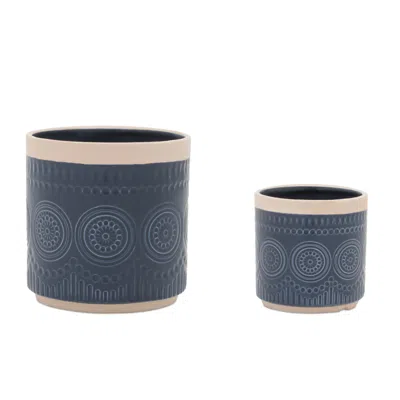 Melrose International Ceramic Mandala Pattern Planter (set Of 2) - Blue, Beige