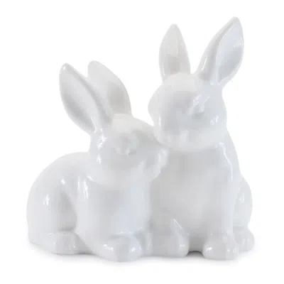 Melrose International Ceramic Mini Garden Bunny Couple (set Of 4) - White