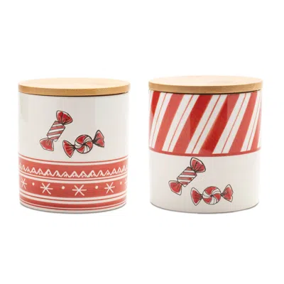 Melrose International Ceramic Peppermint Candy Canister (set Of 4) - Red, White