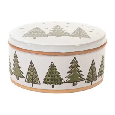 Melrose International Ceramic Pine Tree Canister With Lid 7.75"d - Green, White, Beige