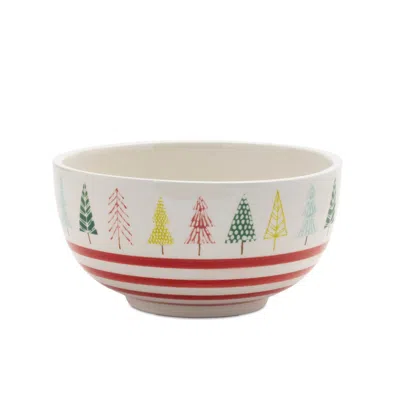 Melrose International Ceramic Pine Tree Print Bowl (set Of 4) - White, Green, Red