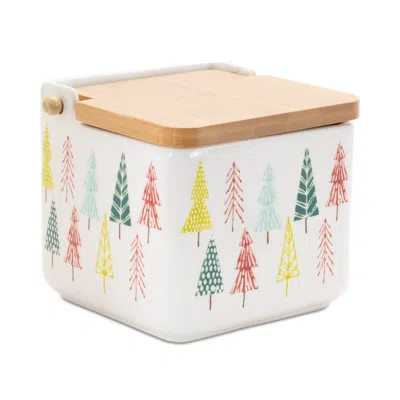 Melrose International Ceramic Pine Tree Print Box (set Of 2) - White, Green, Red