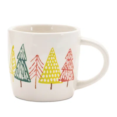 Melrose International Ceramic Pine Tree Print Mug (set Of 4) - White, Green, Red