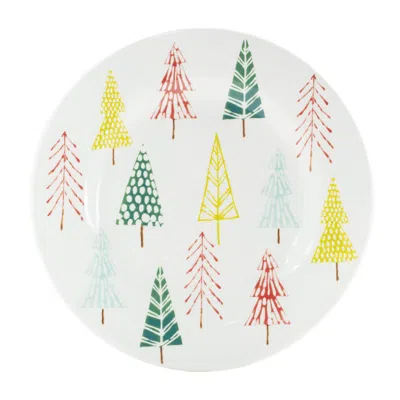 Melrose International Ceramic Pine Tree Print Plate (set Of 4) - White, Green, Red