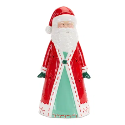Melrose International Ceramic Santa Tea Light Holder 10.25"h - Green, White