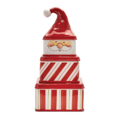 Melrose International Ceramic Stacking Santa Character (set Of 3) - Red, White