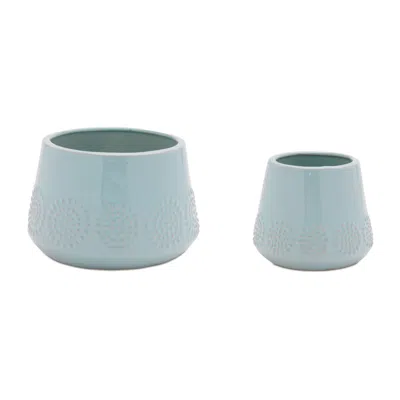 Melrose International Ceramic Starburst Pattern Planter (set Of 2) - Blue