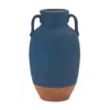 Melrose International Ceramic Urn Vase With Terra Cotta Accent 10.5"h - Blue