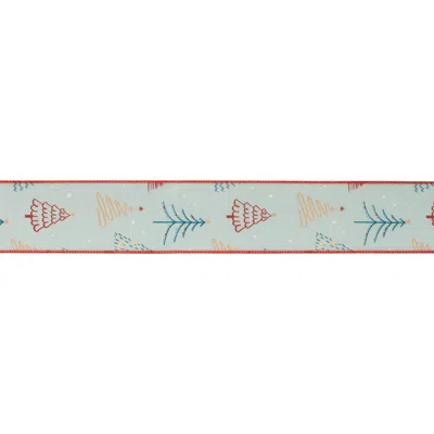 Melrose International Christmas Tree Print Wired Ribbon (set Of 2) - White, Blue, Red