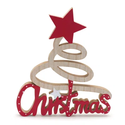Melrose International Christmas Tree Sign (set Of 2) - Beige, Red