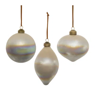 Melrose International Cloudy Iridescent Glass Ornament (set Of 6) - Beige, Gray