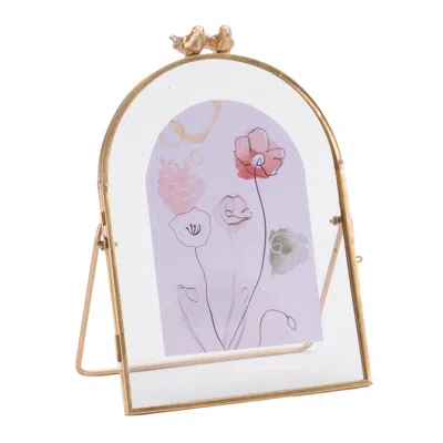 Melrose International Copper Framed Floral Artwork With Bird Accent 8"h - Gold
