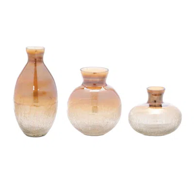Melrose International Crackled Glass Bud Vase (set Of 3) - Brown, Beige
