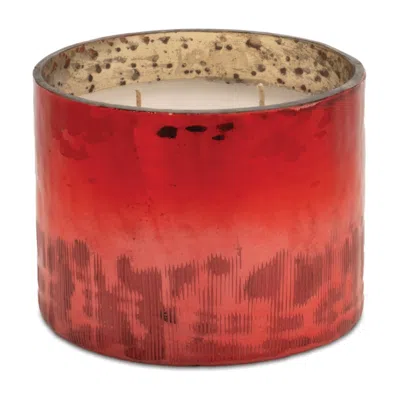 Melrose International Cranberry Woods Scented Soy Candle With Etched Glass Holder 4"d - Red, Silver